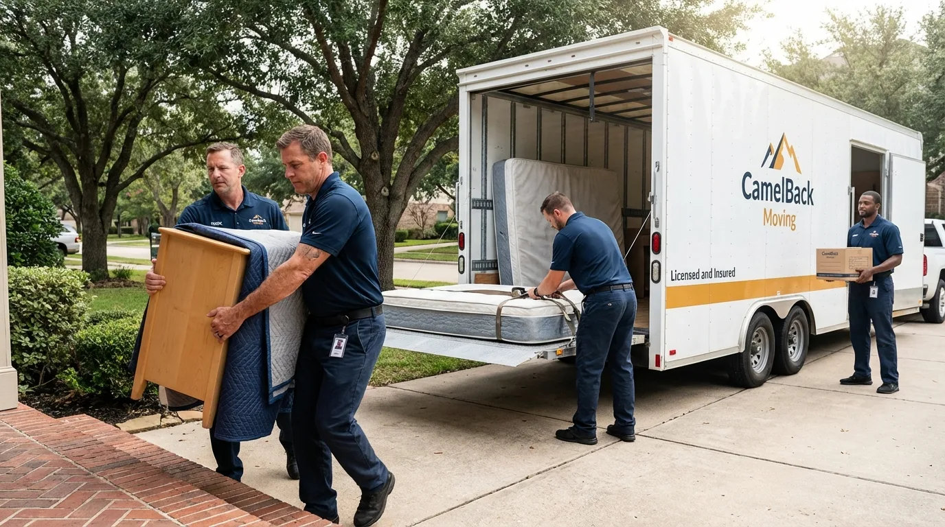 Crew loading residential truck for cross-state move from Boxborough, MA