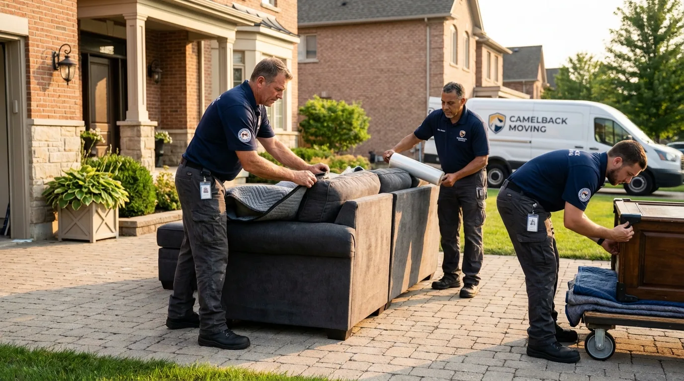 Large estate moving crew wrapping furniture in Boxborough, MA